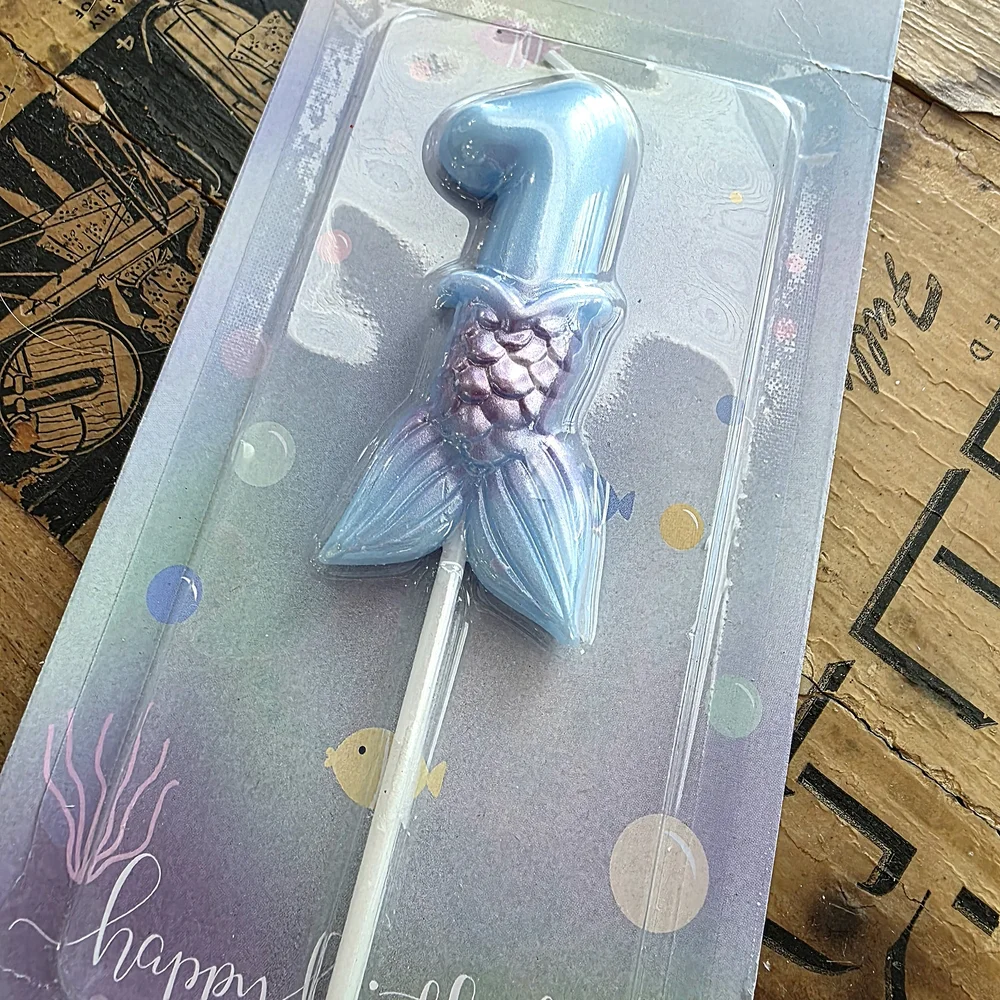 Blue Mermaid Number 1 Cake Candle